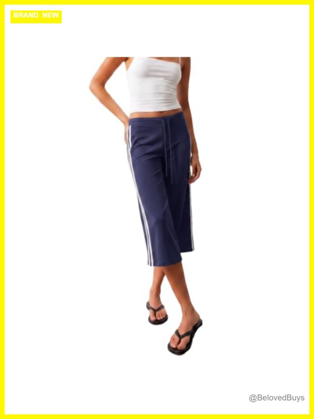 Women's Wide Leg Gaucho Capri Pants Side Stripe Drawstring Yoga Lounge